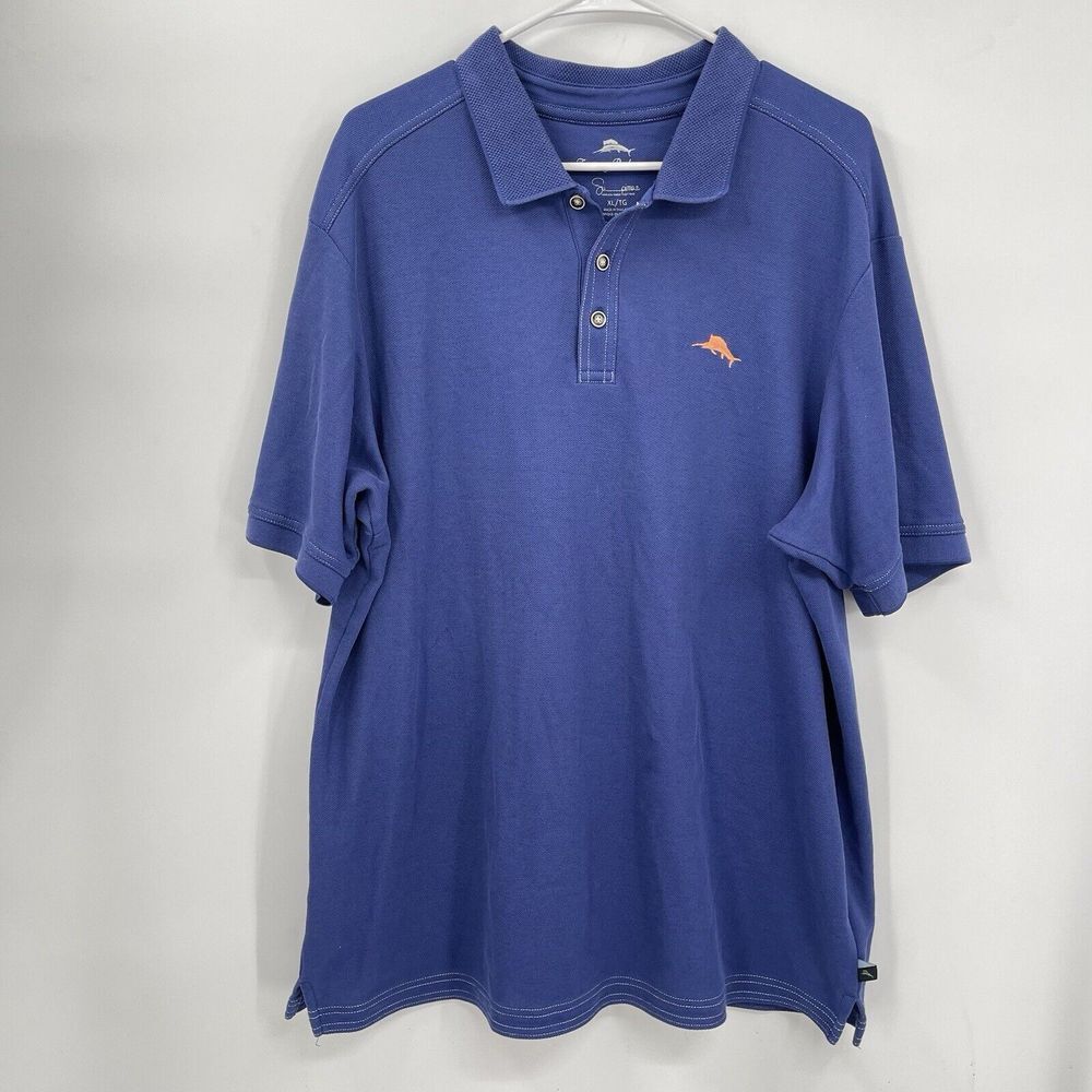 Tommy Bahama XL Polo Shirt Mens Blue Pima Cotton Contrast Stitch Marlin Logo
